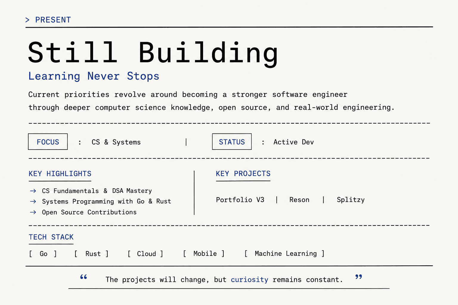 Present - Still Building