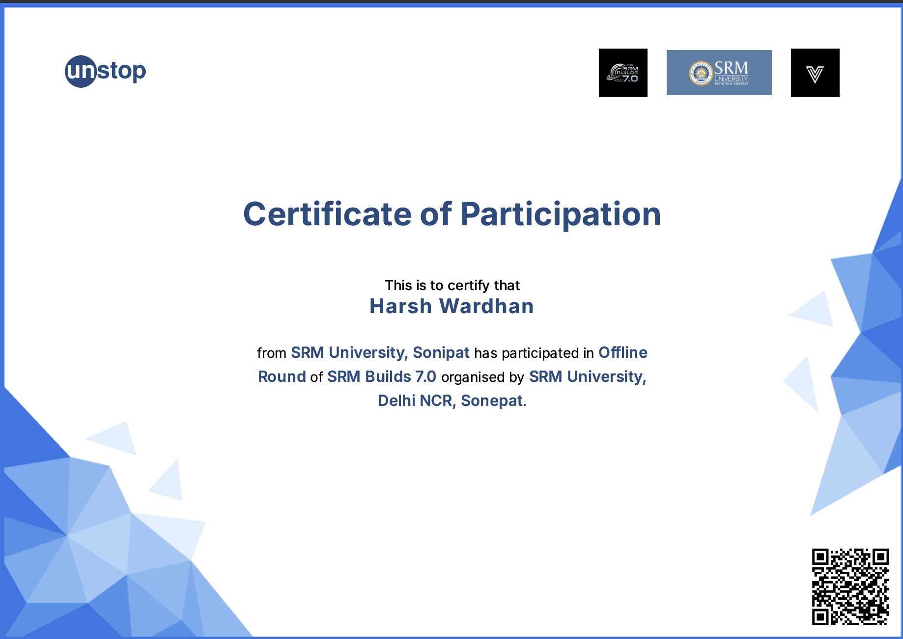 Participant โ SRM Builds 7.0 Hackathon
